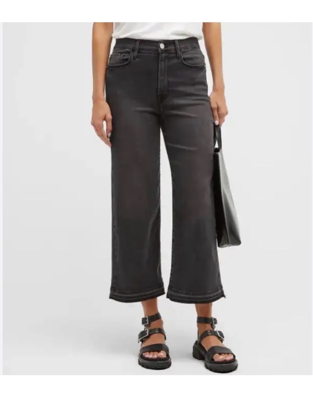 Frame The Ali Cropped Denim High Rise Wide-Leg Jeans - Black - Picture 1 of 9